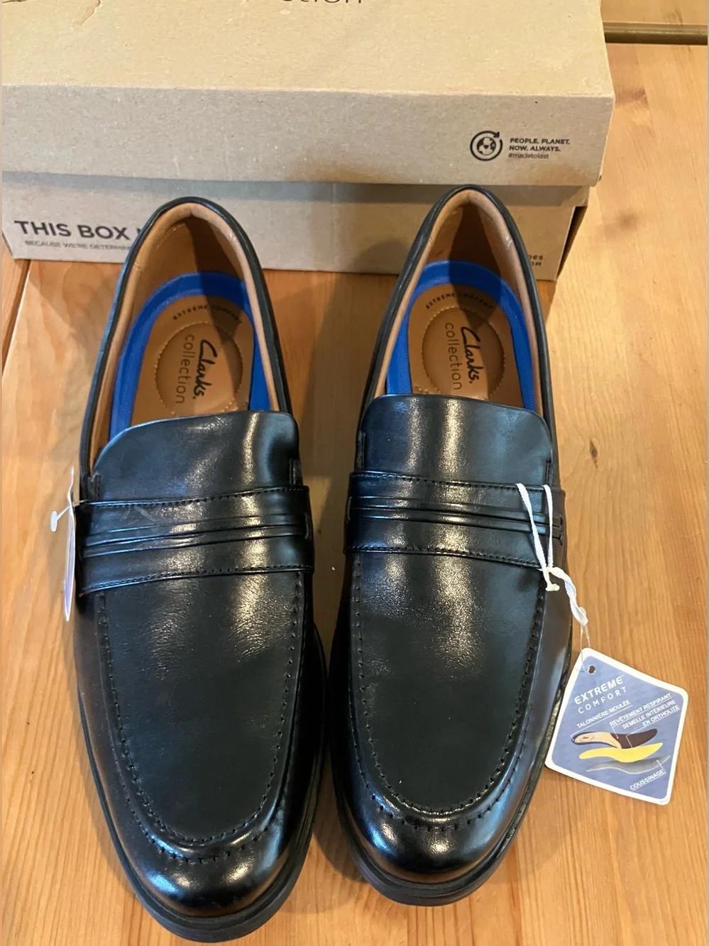 NEW Clarks Whiddon Step Black Leather Penny Loafers Extreme Comfort Size 13W
